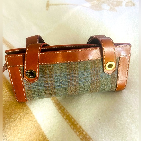 Rare Loro Piana Brown & Plaid Blue Leather Handbag - Picture 2 of 15